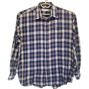Antartex Men's Shirt Large 16-35 Long Sleeve Red Blue Check Button Down/Up